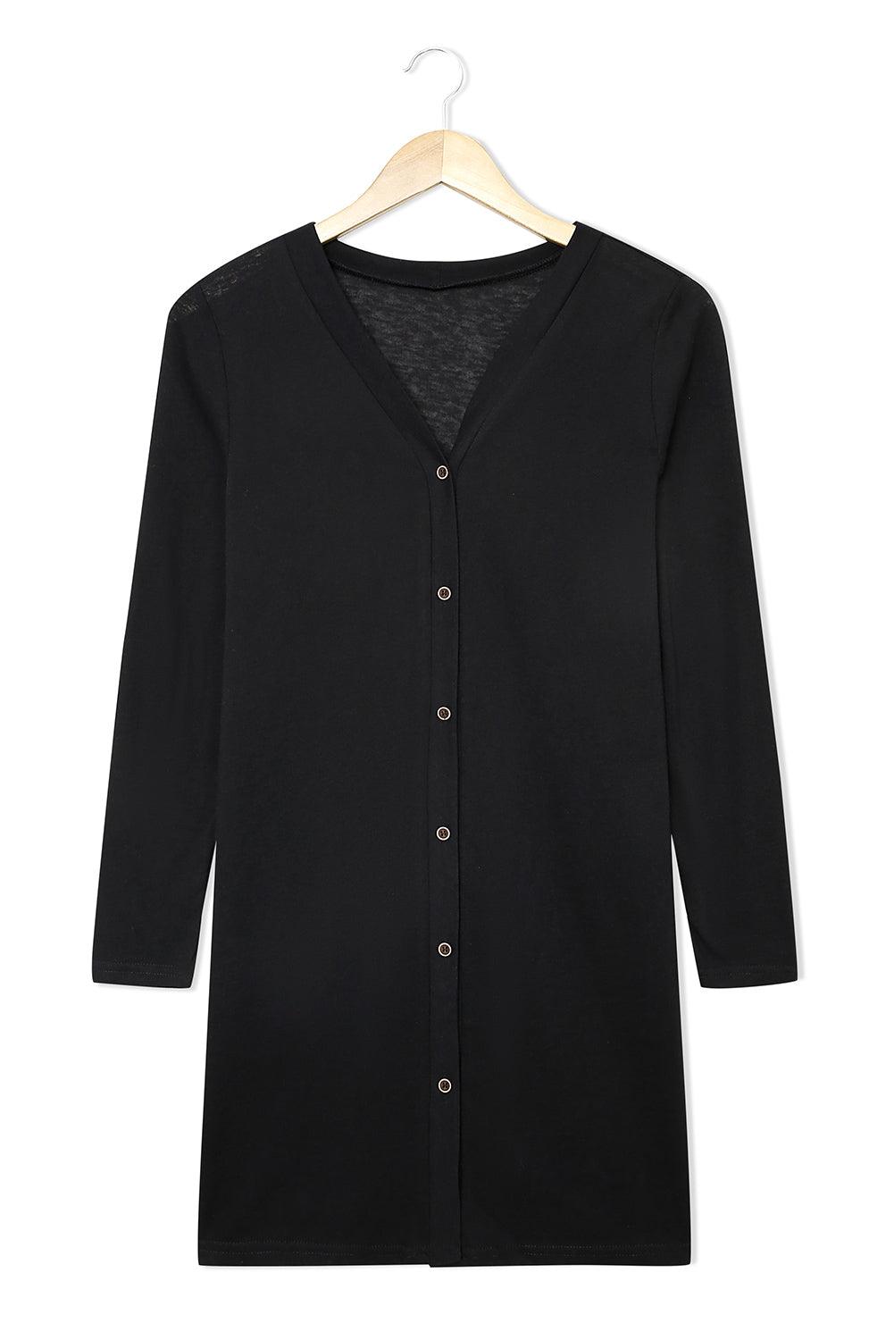 Black Casual Button Front Open Front Cover Up