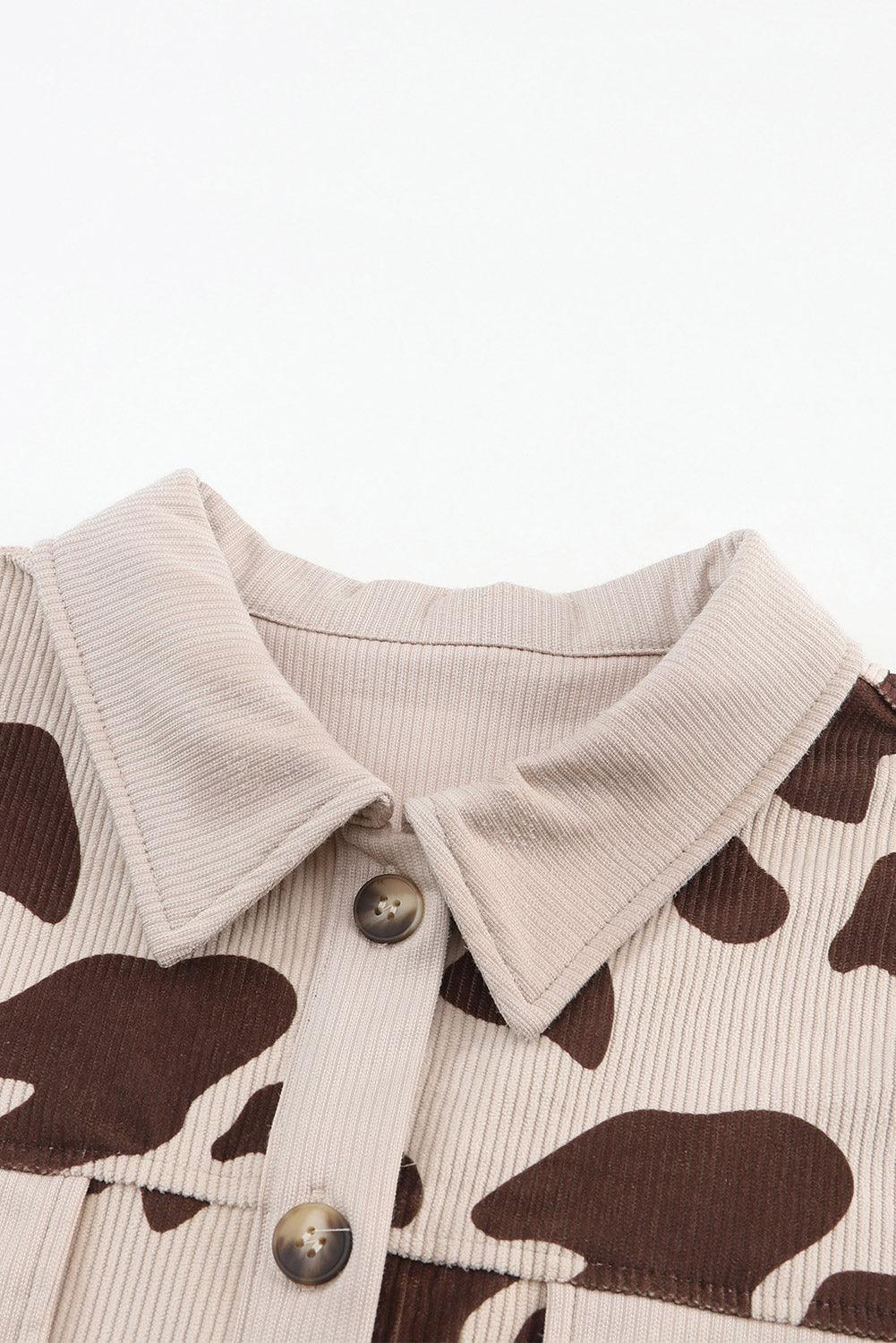 Cow Print Button Up Corduroy Shacket - PD SECRET REALM