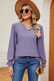 Eyelet V-Neck Flounce Sleeve T-Shirt - PD SECRET REALM