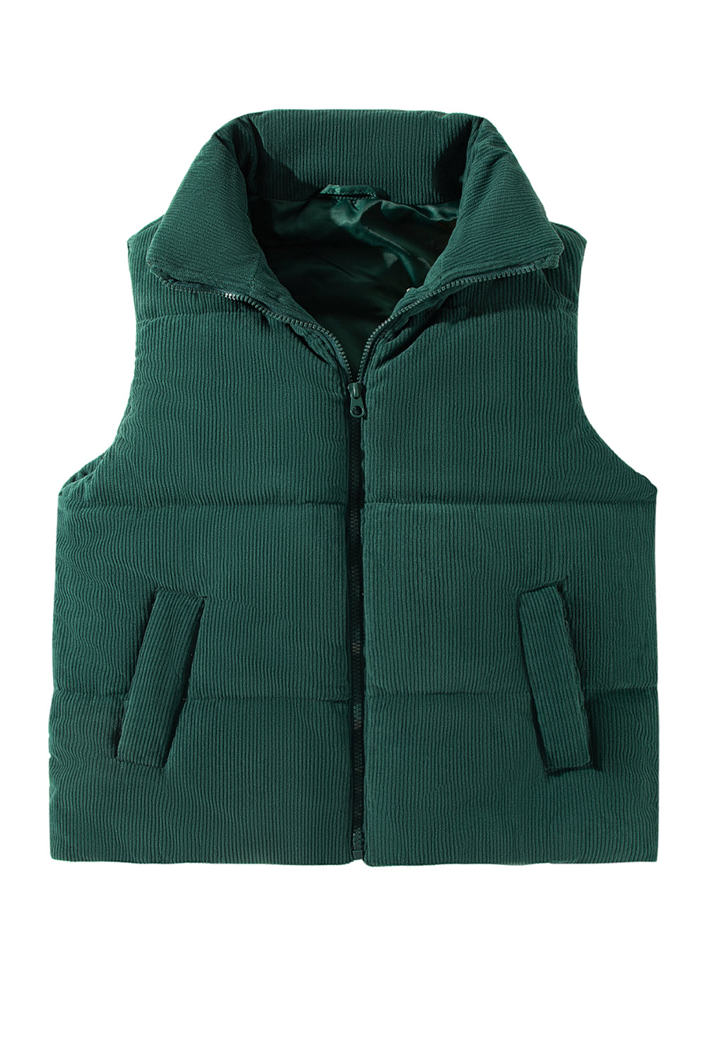 Coffee Solid Color Corduroy Puffer Vest Coat