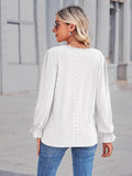 Eyelet V-Neck Flounce Sleeve Blouse - PD SECRET REALM