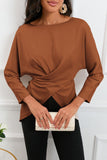 Boat Neck Back Tie Long Sleeve Satin Blouse - PD SECRET REALM