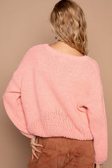 Crochet Flower Round Neck Dropped Shoulder Sweater