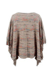 Round Neck Fringe Detail Sleeve Poncho - PD SECRET REALM