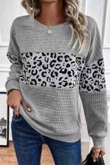 Leopard Round Neck Long Sleeve Sweatshirt - PD SECRET REALM