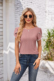 Eyelet Round Neck Petal Sleeve T-Shirt - PD SECRET REALM