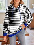 Lovelet Drawstring Striped Long Sleeve Hoodie - PD SECRET REALM