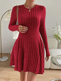 Ribbed Round Neck Long Sleeve Dress - PD SECRET REALM