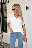 Eyelet Flounce Sleeve Scalloped V-Neck Top - PD SECRET REALM