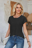 Eyelet Round Neck Rolled Short Sleeve T-Shirt - PD SECRET REALM