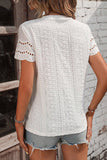 Eyelet Round Neck Short Sleeve Top - PD SECRET REALM