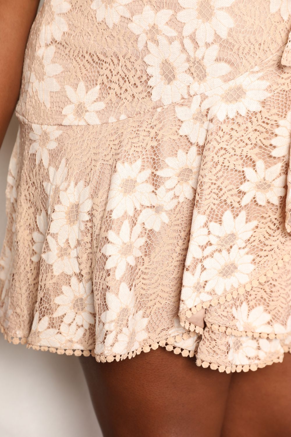 Double Take Floral Lace Pompom Detail Tie-Waist Flutter Sleeve Dress - PD SECRET REALM