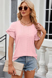 Eyelet Round Neck Petal Sleeve T-Shirt - PD SECRET REALM