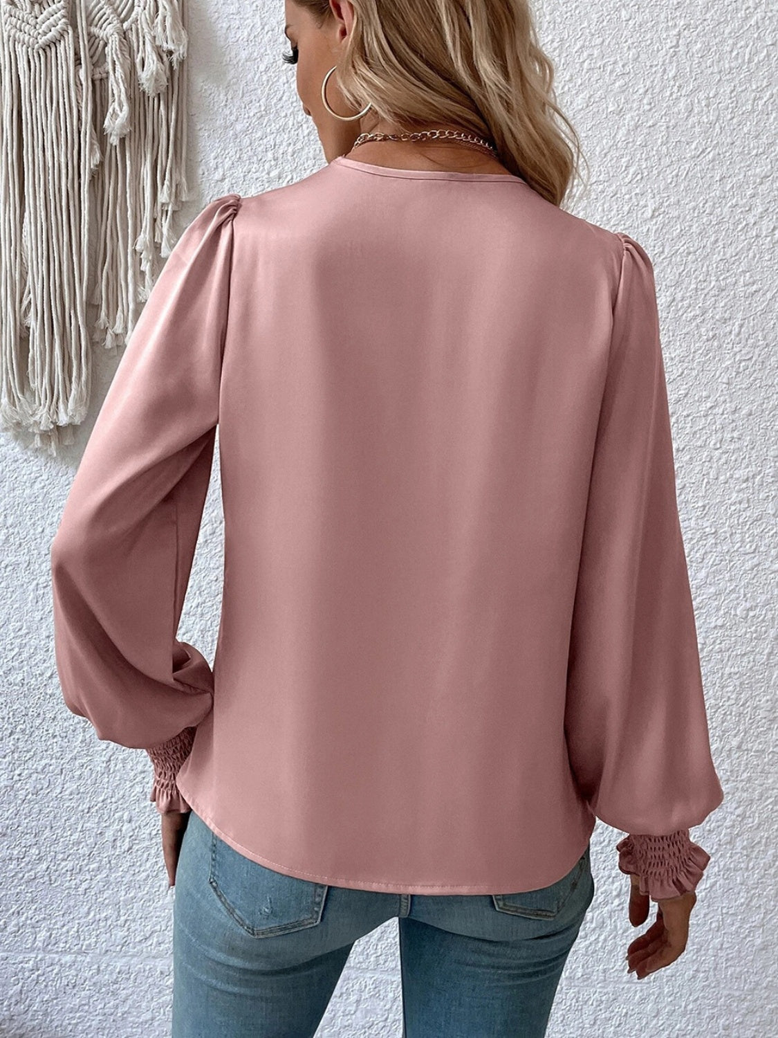 Smocked Lantern Sleeve Blouse