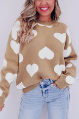 Heart Round Neck Long Sleeve Sweater