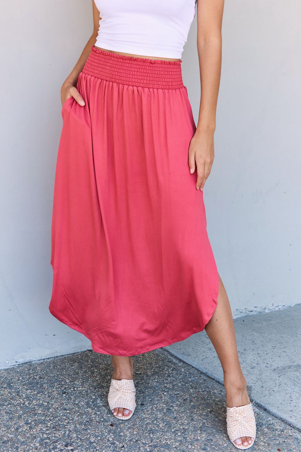 Doublju Comfort Princess Full Size High Waist Scoop Hem Maxi Skirt - PD SECRET REALM