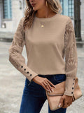 Round Neck Lace Long Sleeve Top - PD SECRET REALM