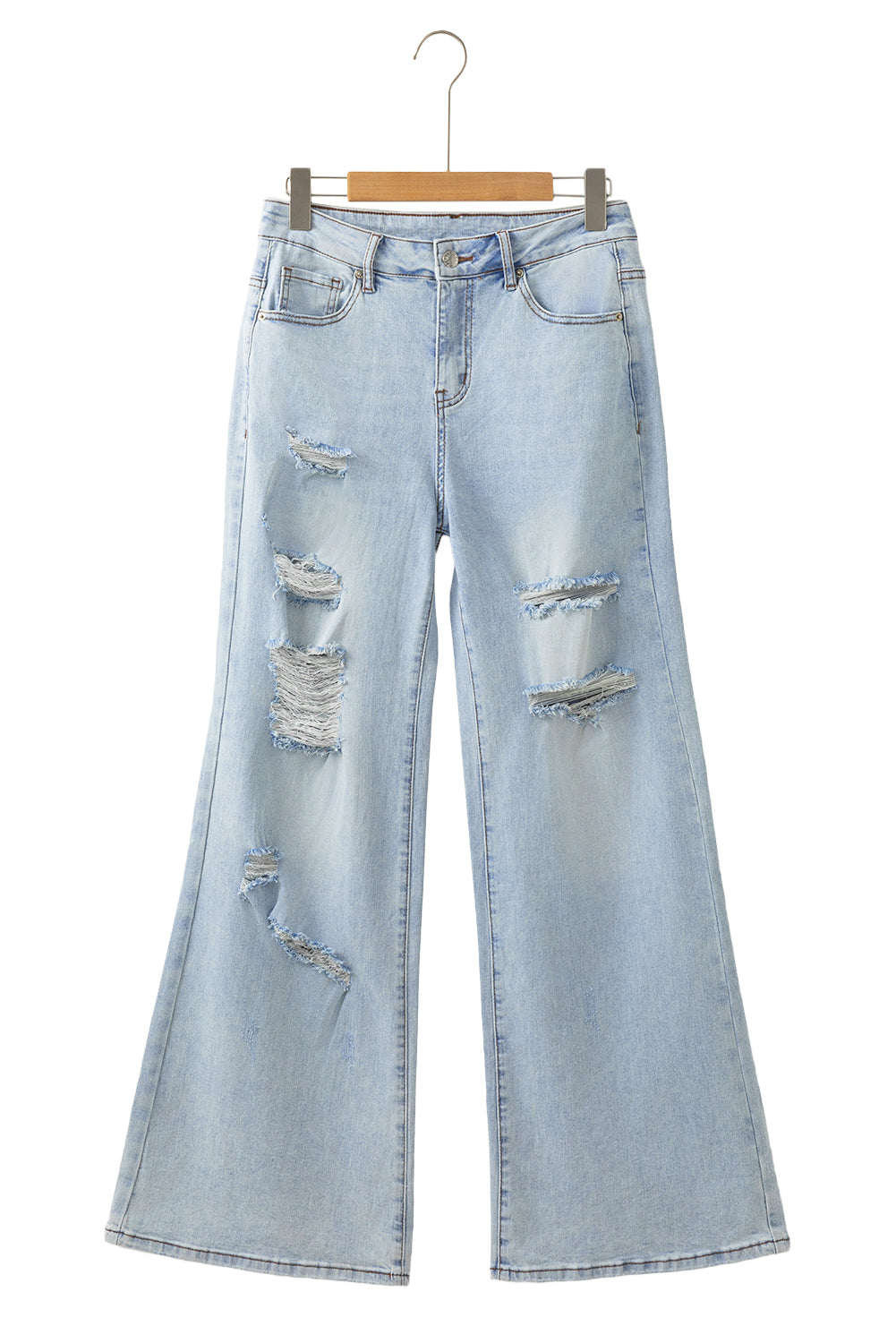 Beau Blue Light Wash Distressed High Waist Wide Leg Jeans