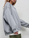 Round Neck Dropped Shoulder Long Sleeve Sweatshirt - PD SECRET REALM