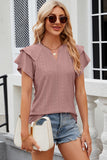 Eyelet Notched Flutter Sleeve T-Shirt - PD SECRET REALM