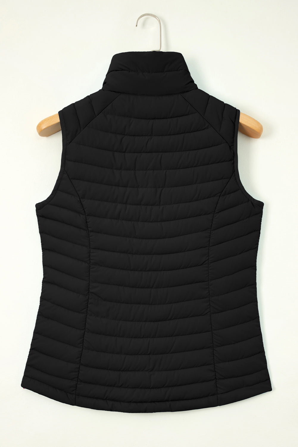 Burgundy Plush Collared Quilted Zipped Puffer Vest