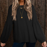 Round Neck Long Sleeve Ruched Blouse - PD SECRET REALM