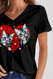 FAM-FAM Cat V-Neck Short Sleeve T-Shirt - PD SECRET REALM