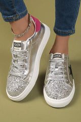 Silvery Metallic Luster Star Pattern Slip On Sneakers