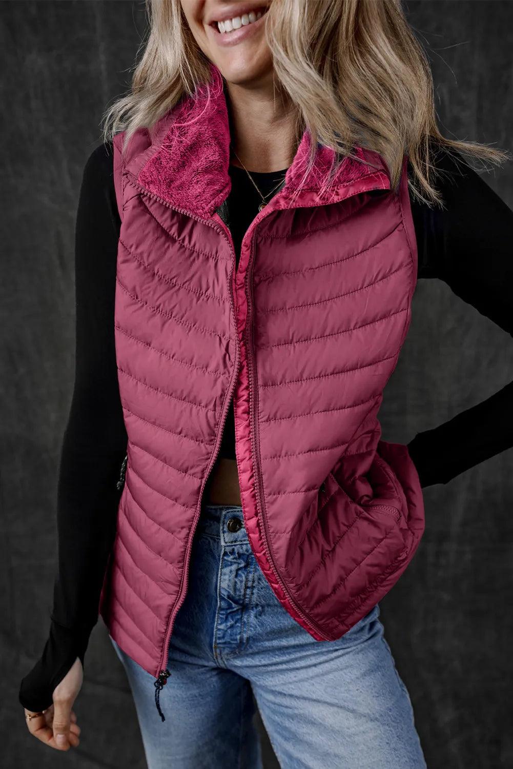 Pocketed Zip Up Vest Coat