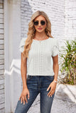 Eyelet Round Neck Petal Sleeve T-Shirt - PD SECRET REALM