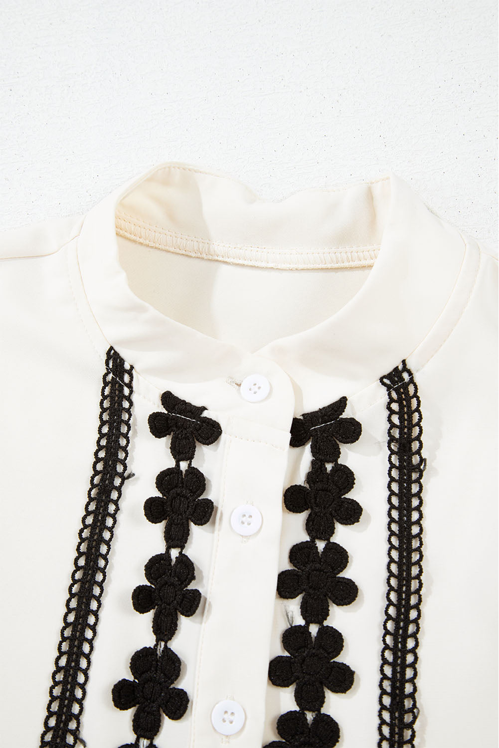 Beige Cute Flower Stand Neck Buttoned Shirt