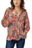 Floral V-Neck Long Sleeve Blouse - PD SECRET REALM