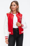 Love Me Now PU Leather Contrast Snap Down Bomber Jacket - PD SECRET REALM