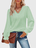 Eyelet V-Neck Flounce Sleeve Blouse - PD SECRET REALM