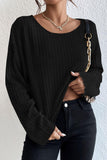 Ribbed Round Neck Drop Shoulder Long Sleeve Top - PD SECRET REALM