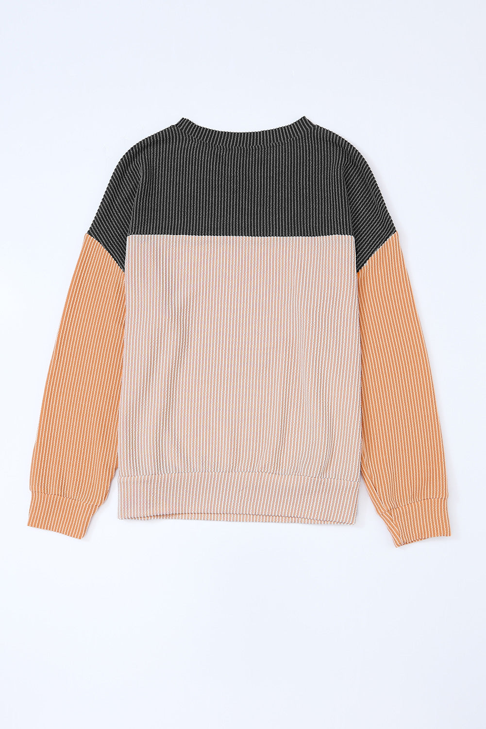 Khaki Color Block Ribbed Loose Long Sleeve Top