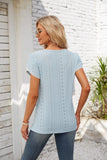 Eyelet Round Neck Petal Sleeve T-Shirt - PD SECRET REALM