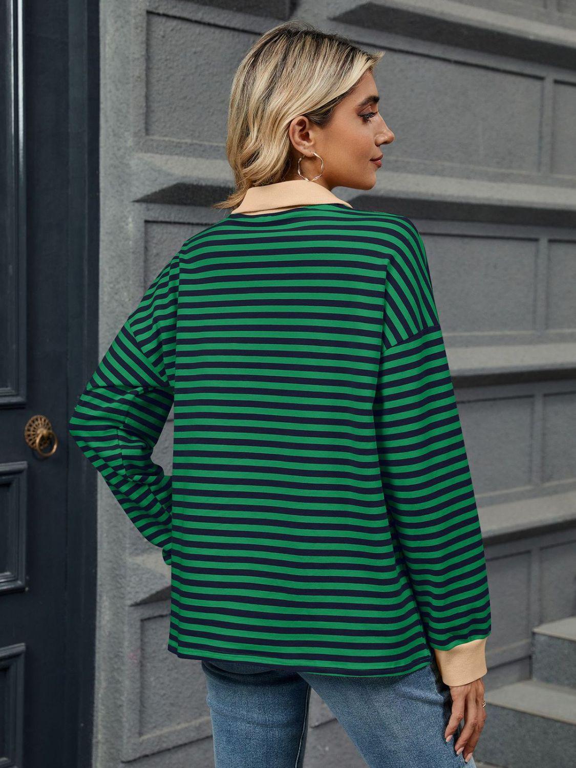 Striped Jnny Collar Long Sleeve Sweatshirt