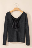 Bowknot V-Neck Long Sleeve Blouse - PD SECRET REALM