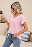 Eyelet Petal Sleeve V-Neck Knit Top - PD SECRET REALM