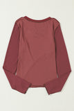 Exposed Seam Contrast Round Neck Long Sleeve T-Shirt - PD SECRET REALM