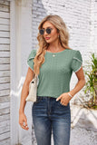 Eyelet Round Neck Petal Sleeve T-Shirt - PD SECRET REALM