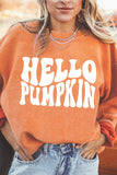 Round Neck Dropped Shoulder HELLO PUMPKIN Graphic Sweatshirt - PD SECRET REALM