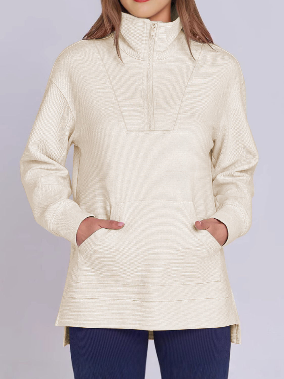 ฺHigh-Low Quarter Zip Long Sleeve Sweatshirt