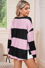 Pink Stripe Colorblock 22 Graphic Long Sleeve Top