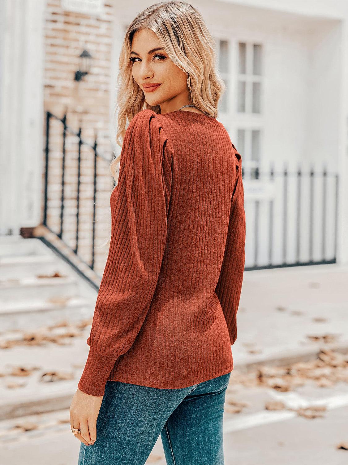 Ruched V-Neck Long Sleeve Top