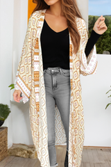 Yellow Bohemian Geometric Print Loose Sleeve Long Kimono