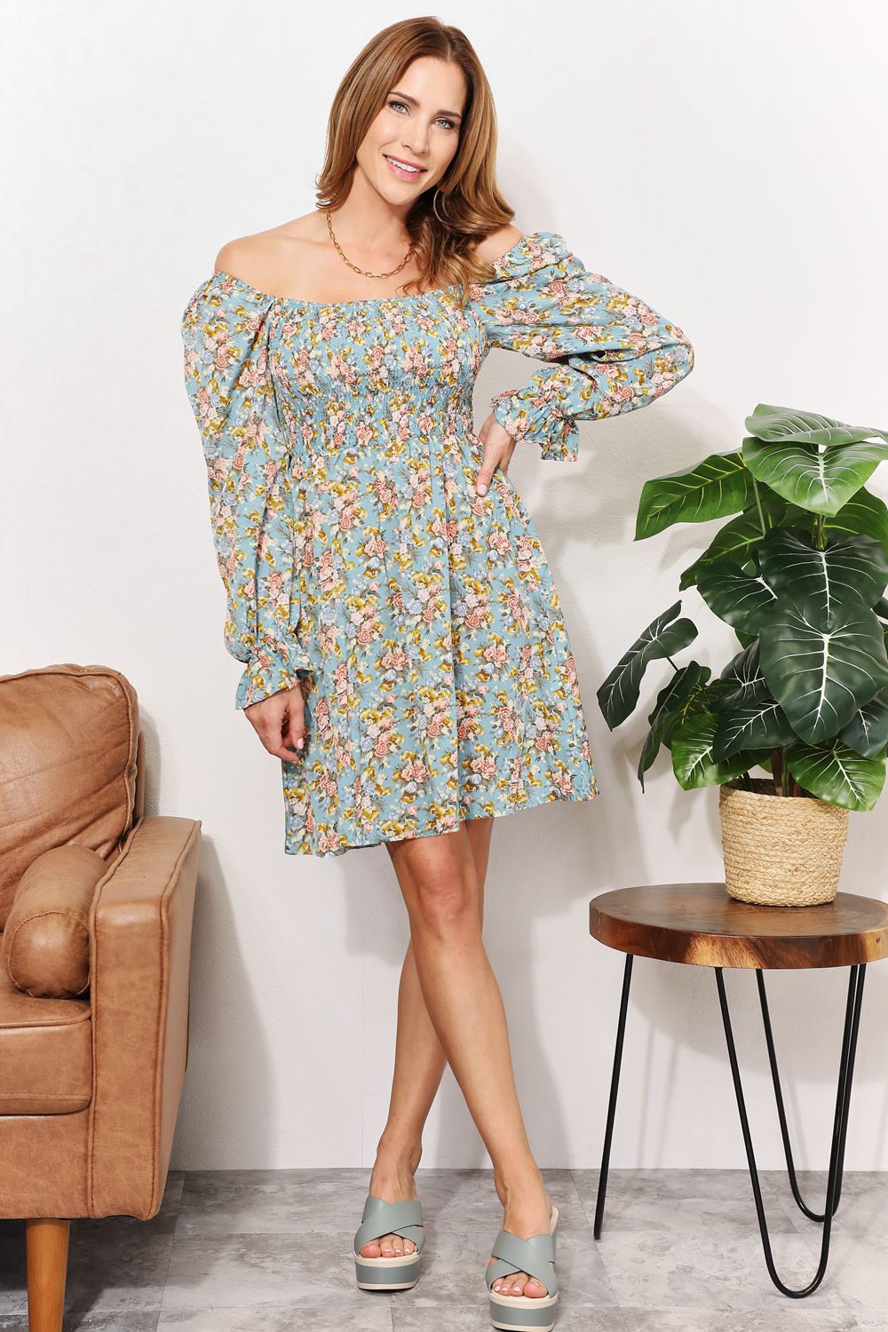 Honey Floral Smocked Flounce Sleeve Square Neck Dress - PD SECRET REALM