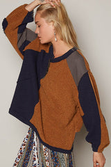 Color Block Half Zip Dropped Shoulder Sweatshirt