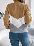 Cable-Knit Color Block Round Neck Sweater - PD SECRET REALM